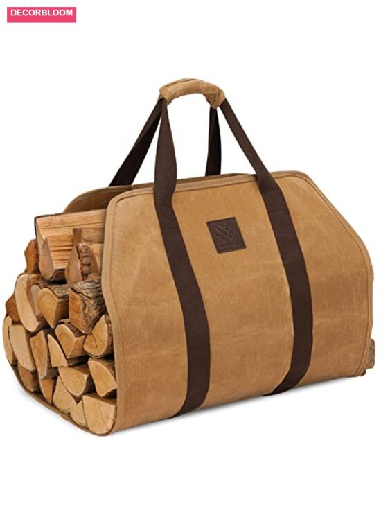 Other - Waxed Canvas Firewood Carrier Bag with Padded Handle, Foldable Log Tote
